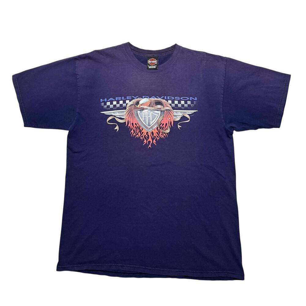 Vintage Harley Davidson Harley Eagle - Flames T Shirt XL Beautiful Fade - summer